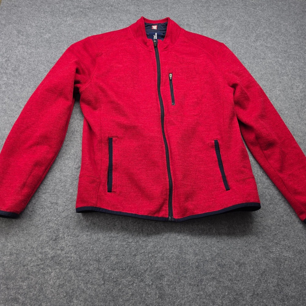 Johnnie-O West Coast Prep Mens Large Red Full Zip Knit Jacket Mock Neck Heather
